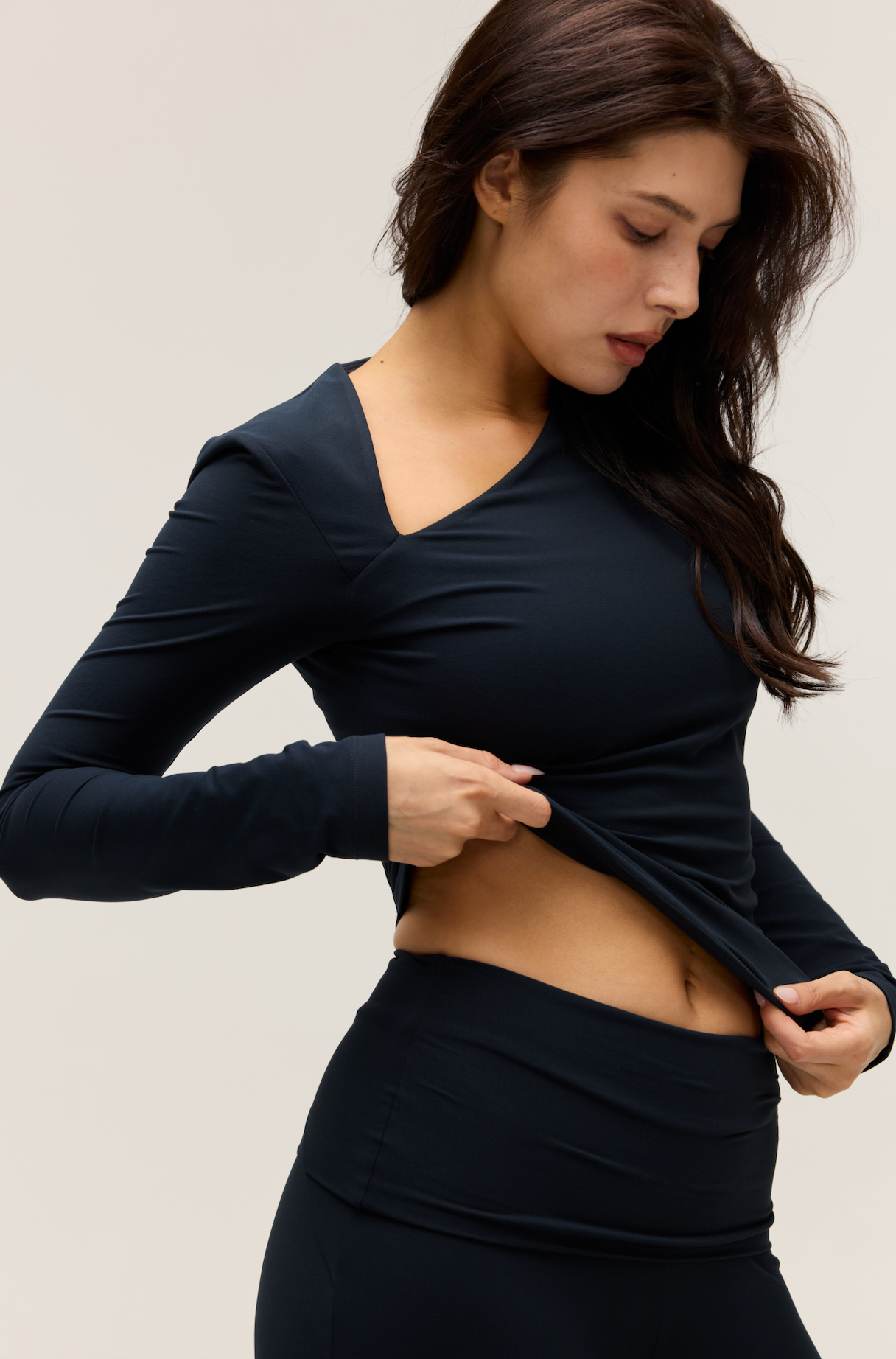 ASYMMETRIC LONG SLEEVE TOP|DARK NAVY