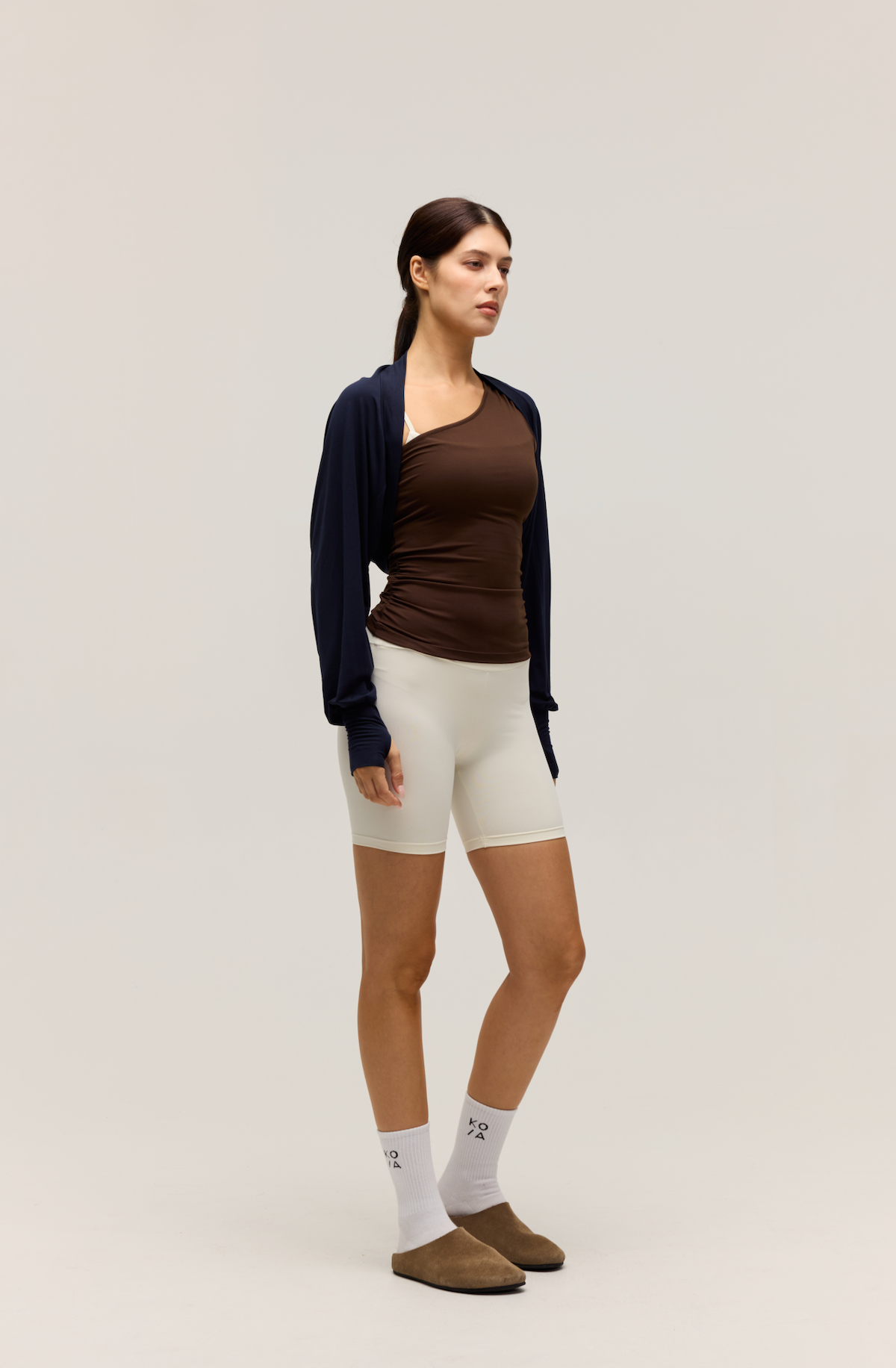 MERINO WOOL LONG-SLEEVE CROPPED TOPPER|DARK NAVY