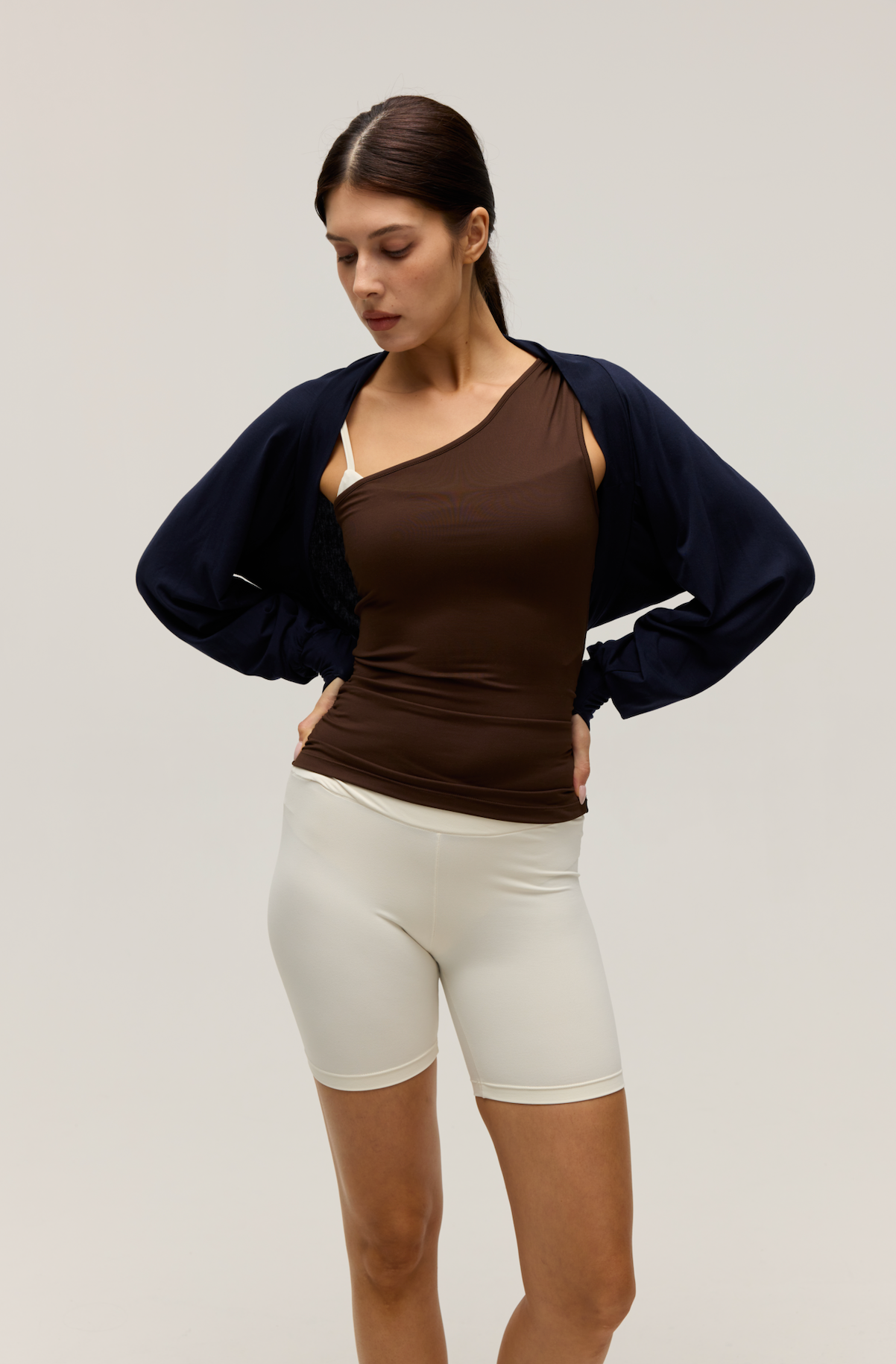 MERINO WOOL LONG-SLEEVE CROPPED TOPPER|DARK NAVY