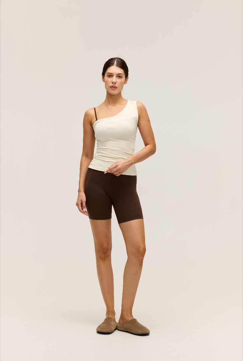 HIGH-WAISTED CROSSOVER SHORTS 6'' | CHOCO