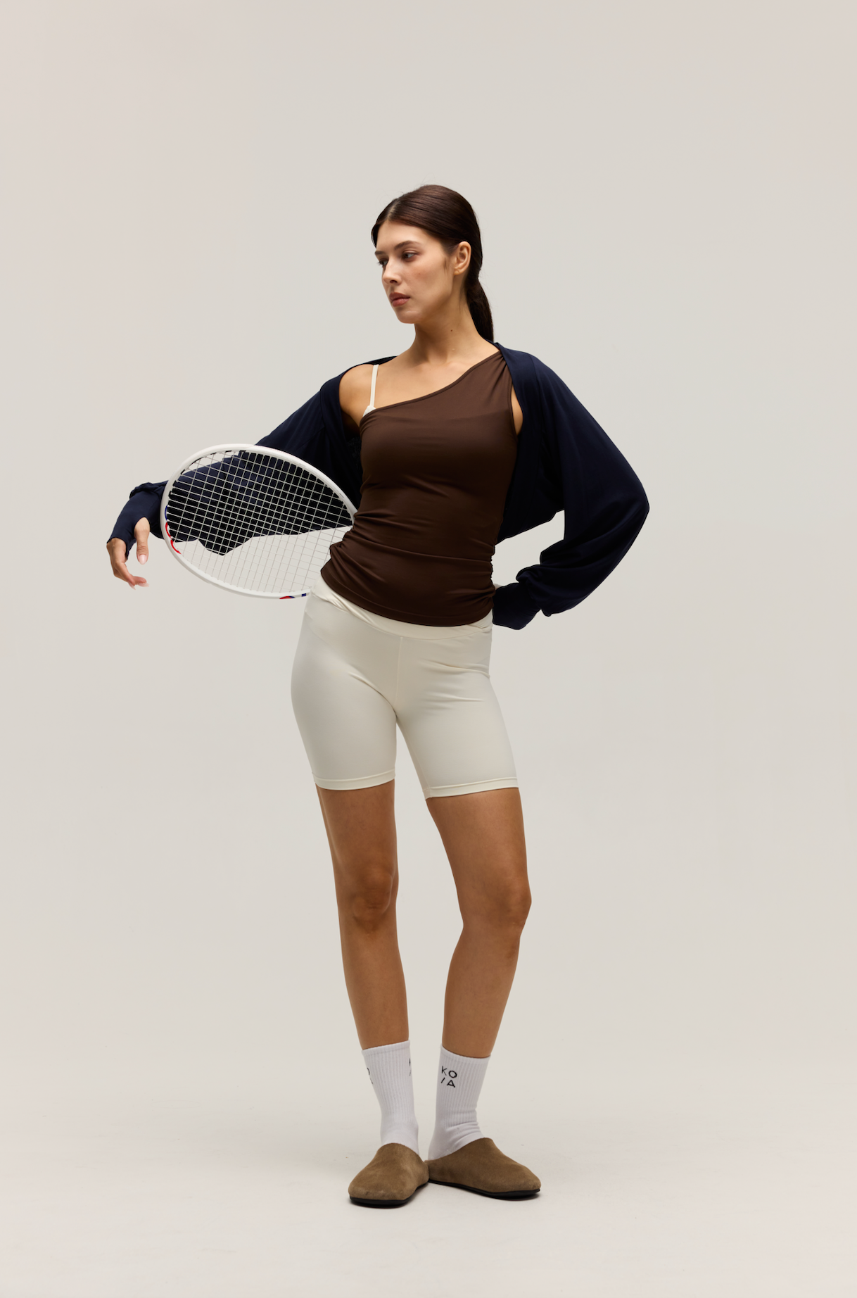 MERINO WOOL LONG-SLEEVE CROPPED TOPPER｜DARK NAVY